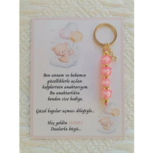 72 Adet İsme Özel Tasarım Pembe Anahtarlık Hastane Yeni Doğan 40 Mevlidi Dağıtmalık Hediyelik