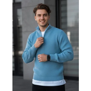 Alex Rosen Mavi Yarım Fermuar Kalın Triko Kazak