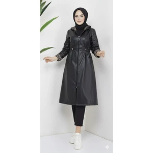 Kadın Şardon Astarlı Fermuarlı Deri Siyah Kap