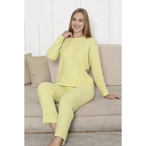 Farya Home Pamuklu Kalın Kışlık Interlok Şeritli Uzun Kollu Örme Pijama Takımı