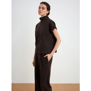 32148 Dik Yaka Örme Top-Koyu Kahve