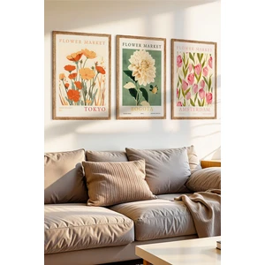 Zevahir Mobilya Dekorasyon 3 Parça Tokyo Bogota ve Amsterdam Temalı Ahşap Çerçeve Görünümlü Mdf Tablo Seti