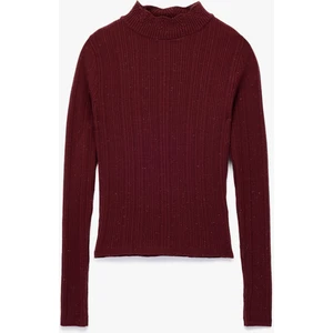 Fırfır Detaylı Dik Yaka Uzun Kollu Triko Kazak