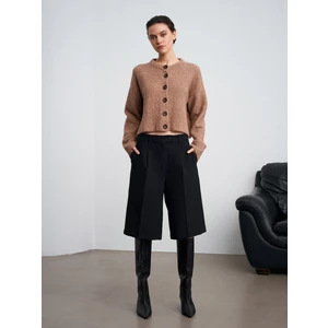 60280 Yanları Yırtmaçlı Yün Karışımlı Triko Hırka-K.Bej Mel.