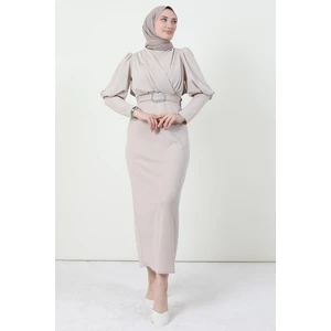 Giza Store Yakası Çapraz Elbise Taş