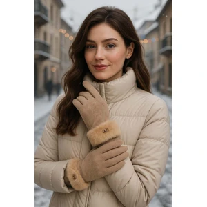Kürk Detay Kadın Kaşe Eldiven Eld-29 Vizon