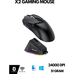 X2 Kablosuz (3 MODLU)24.000DPI Oyuncu Mouse PAW3311 Sensör Şarj Istasyon Grip Tape ve Skatez Hediye