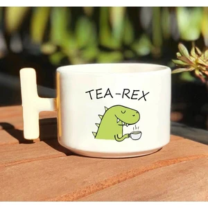 Tea-Rex Baskılı Beyaz T Kulp Kupa Bardak