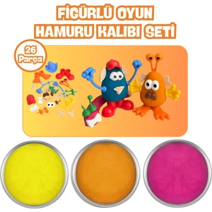 Little Play Dough - Yaratıcı Figürlü Doğal Oyun Hamuru Kalıbı Seti - 3X150GR Doğal Oyun Hamuru -Sarı, Turuncu, Pembe