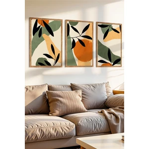 Zevahir Mobilya Dekorasyon 3 Parça Doğal ve Akdeniz Esinti Konsepli Ahşap Çerçeve Görünümlü Mdf Tablo Seti