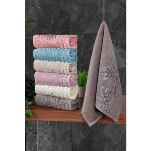 İhvan Online Çınar Jakarlı 6’lı Kadife Pamuklu El ve Yüz Havlu Seti 30X50 cm - 00434- Karışık Renkli
