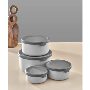 Saklama Kabı Yuvarlak 4 Lü Set Soft Kapaklı Gri Erzak Dondurucu Gıda Kabı