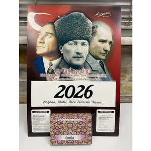 Ömür Takvim Atatürk Görselli 2.bölge 2026 Kartonlu Yapraklı Duvar Takvimi