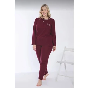 Kadın Kışlık Büyük Beden Yakası Düğmeli Uzun Kollu Interlok Pijama Takımı