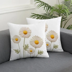 Alkan Homes 2 Li Kombin Nakış Desenli Papatya Desenli Dijital Baskılı Kırlent Kılıfı