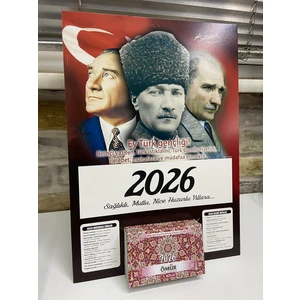 Ömür Takvim Atatürk Görselli 3.bölge 2026 Kartonlu Yapraklı Duvar Takvimi