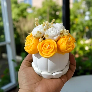 Hediye İstasyonum Balkabağı Vazo Çiçek Mum – Soya Wax Kokulu El Yapımı Dekoratif Çiçek Mum Seti