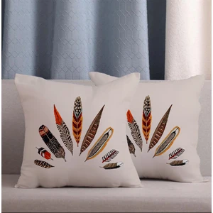 Alkan Homes 2 Li Kombin Krem Zemin Şans Tüyü Desenli Dijital Baskılı Kırlent Kılıfı