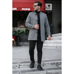 Erkek Slim Dik Yaka Kaşe Kaban