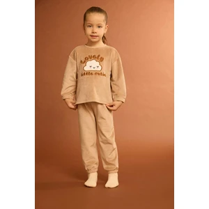 Kız Bebek Pijama Takımı Bulut Baskılı Uzun Kollu Welsoft Pelüş Üst Uzun Alt G1527A525WN