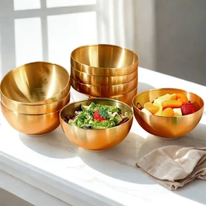 4'lü Gold Kase Paslanmaz Çelik Gold Kase Altın Kase Gold Çorba ve Salata Kasesi Altın Meyve Kasesi