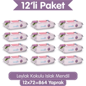 Leylak Kokulu Islak Mendil 12x72 li Koli (864 Yaprak)