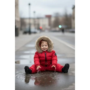 HC Kids Wear Bebek Kozmonot Tulum Kürk Kapşonlu Kırmızı