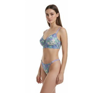 Kadın Mavi - Mor Dantelli Nakışlı Iç Çamaşır Takımı