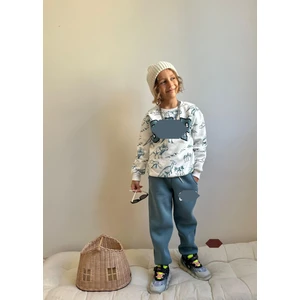 Sacro Kids Hayvan Figürlü Dijital Baskılı Şardonlu 3 Iplik Sweatshirt-Eşofman Altı Kışlık Erkek Çocuk Takım