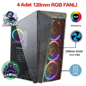 Nif Bilişim 4 Adet RGB Işıklı Fanlı Oyuncu Gamer Bilgisayar Kasası Temper Camlı PSU Hariç