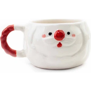 Palto Tasarım Noel Baba Krem Parlak Kupa (3d Kabartmalı Krem Kupa) -Yılbaşı Temalı Kupa Fincan