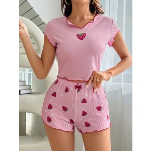 “rahat Formlu Çilek Desenli Ev Kombini – Şortlu Takım”