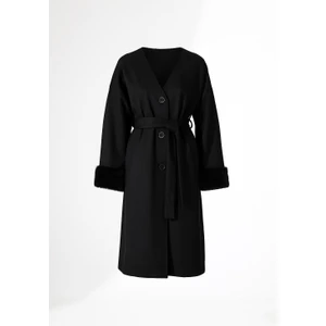 Fi'l Arz Fashion Kürk Detay Düğme Kapama Bol Ceket