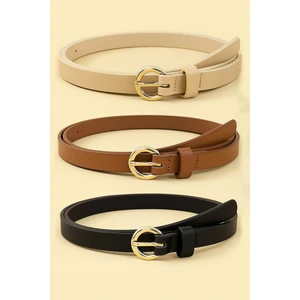 H&E Luxury Design Kadın 3'lü Gold Kare Tokalı Pantolon, Gömlek, Ceket, Elbise, Kazak Kemeri 2 cm