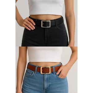 H&E Design Kadın 2'li Gold Tokalı Pantolon, Gömlek, Ceket, Elbise, Kazak Kemeri