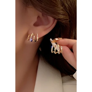 H&E Design Kadın Gold Zirkon Taşlı Tasarım Küpe