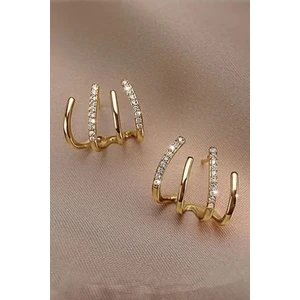 H&E Design Kadın Gold Zirkon Taşlı Tasarım Küpe