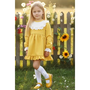 Parla Kids Kız Çocuk Ruby Hardal Uzun Kollu Dantel Detaylı Fırfırlı Elbise