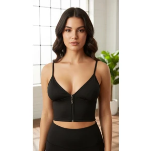 Fermuarlı Askılı Dalgıç Kumaş Pedli Crop Büstiyer