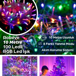 10 Metre 100 Ledli Fişli LED Işık RGB Karışık Renk Yılbaşı Led Işık Dekor Lambası Yılbaşı Ağacı Işığı Organizasyon LED Işık