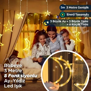 Ay Yıldız Yılbaşı LED Işık 8 Fonksiyonlu LED Işık Yılbaşı Süsleme Dekoratif Animasyonlu LED Işık