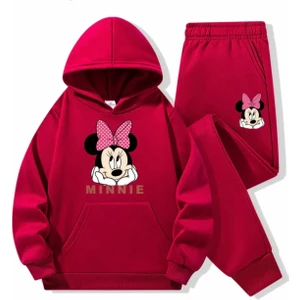 Punix Kids Punıx Kıds Özel Seri Kapüşonlu Sevimli Pembe Kurdeleli Minnie Baskılı Kışlık Kız Çocuk Eşofman Takımı