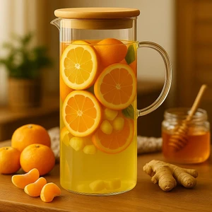 Borosilikat Cam Sürahi Bambu Kapaklı 1500ML