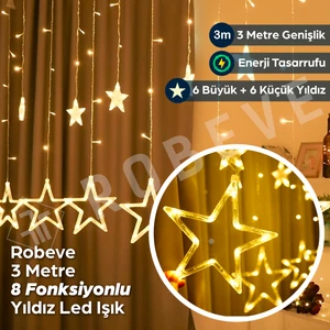 8 Fonksiyonlu Dekoratif Yıldız LED 12 Sarkıt Yıldızlı LED Işık Yılbaşı Işık Dekoratif Işık Yıldızlı Perde LED Saçak LED Ip LED Su Geçirmez LED Bahçe Süsleme LED