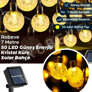 7 Metre 50 LED Güneş Enerjili Kristal Küre Solar Bahçe Aydınlatma Dış Mekan Aydınlatma Güneş Enerjili Aydınlatma – 8 Modlu, IP65 Su Geçirmez, Otomatik Aç/kapa, Bahçe, Balkon (Gün Işığı Sarı)