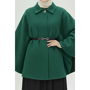 İmaj Butik Yeşil Kemerli Kaşe Panço