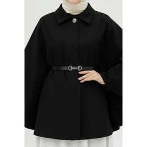 İmaj Butik Siyah Kemerli Kaşe Panço