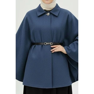 İmaj Butik İndigo Kemerli Kaşe Panço