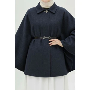 İmaj Butik Lacivert Kemerli Kaşe Panço