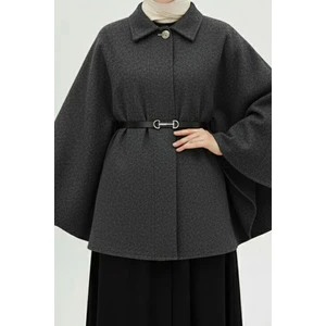 İmaj Butik Antrasit Kemerli Kaşe Panço